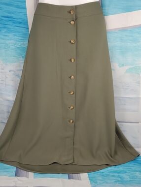 LOFT Olive Green Button-Front Maxi Skirt